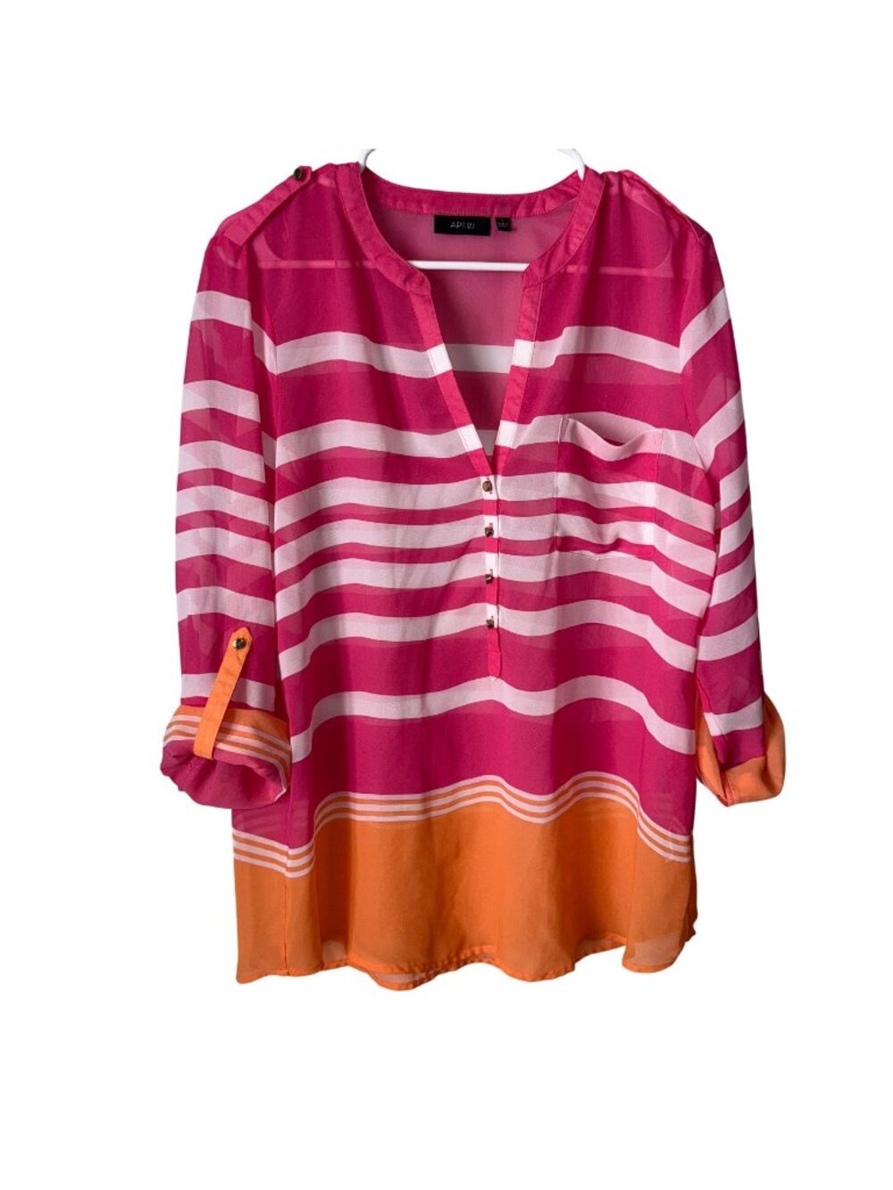 Apt. 9 Womens Pink & Orange Striped Sheer Top Size L